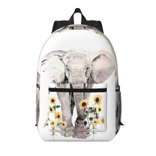 Sac à dos d'école léger grand compartiment motif éléphant noir en taille unique