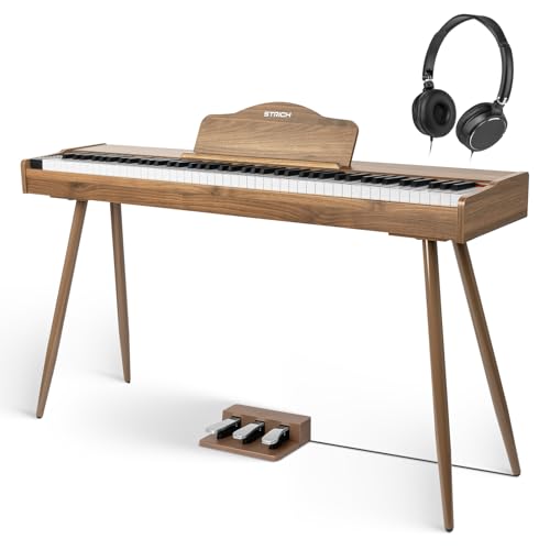 STRICH Digital Piano 88 Keys, Hammer-Action Weighted Keyboard, Full size Electric Piano Keyboard with Stand, 25Wx2 Speakers, Supports USB-MIDI/Wireless Connecting SDP-300S (Color Walnut Wood)