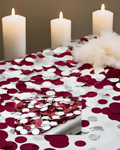 Image of Maroon Graduation Confetti /Maroon Graduation Decorations /Burgundy Silver Table Decorations /Burgundy Silver Confetti /Engagement /Birthday Decorations Wedding (Pack of 2)
