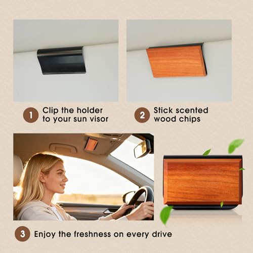 Image of Car Air Freshener - 3 Pack (Amber-Teak-Pine) Wooden Air Freshener, Natural Essential Oil Scents - Metal Clip Included