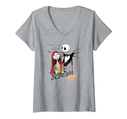 T-shirt col V Disney femme Jack et Sally top imprimé pop culture