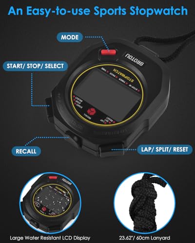Digital Sports Stopwatch, BROTOU Professional 10 Laps/Splits Stopwatch Timer with Timer Clock Countdown Calendar Alarm, Multi Handheld Stopwatch Timer for Sports Fitness Coaches Referee - Image 5