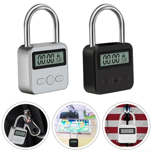 Candado blanco digital con temporizador de zinc recargable USB de 99h 6
