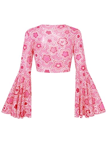 Verdusa Women's Bell Sleeve Crop Top Tie Front Long Sleeve Blouse Sheer Mesh Top2