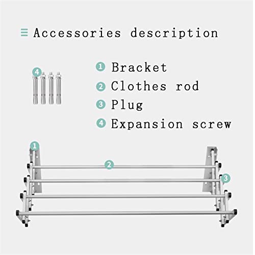 Wall Mounted Space-Saver Clothes Household Easy Storage Drying Rack Folding 4 Drying Rods Washing Cloth Line Airer Bathroom Towel Rail Bar Hooks Retractable Clothes Dry Racks (Size Selfless dedication - Image 2