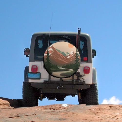 Image of Camping Spare Tire Cover Mountain Adventure Waterproof Sun Protection Mountain Forest Tire Cover for Camper Travel Trailer SUV Truck 14 Inch