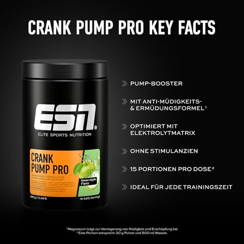 ESN Crank Pump Pro 450 g Pre Workout Booster in Green Apple