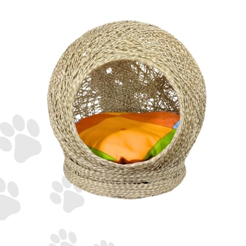Toca Ninho Arranhador Casa de Sisal, Cama Caminha para Gatos, Tamanho Pequeno (Claro, G)