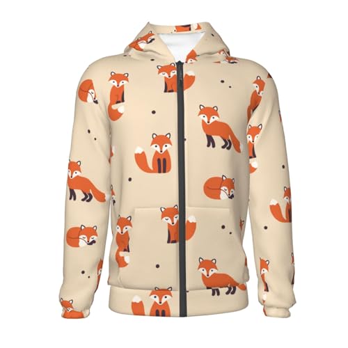 Vintage Cute Little Red Fox Kids Pullover Hoodies Boys Zip Up Sweatshirts Girls Athletic Clothes with Pocket2