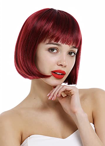 WIG ME UP - VK-4-872-888 perruque dames courte classique carré frange droite lisse rouge grenat mèches Cover
