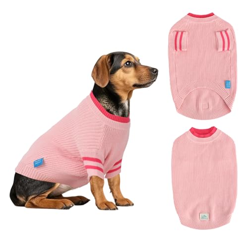 On The Roll,Two Tone Stacked Round Neck Pullover Dog Sweater,Pet Dog Sweaters, Knitted Dogs Clothing,Pet Clothes, Suitable for Dogs of All Seasons and Types(Pink, L)