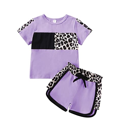 Image of FOCUTEBB Toddler Girl Clothes Baby Leopard T-Shirt Shorts Summer Set 18M-8Y | 95% Cotton, Soft Breathable, Leopard Camo Print, Short Sleeve Tee, Elastic Shorts Design, Casual Summer Wear