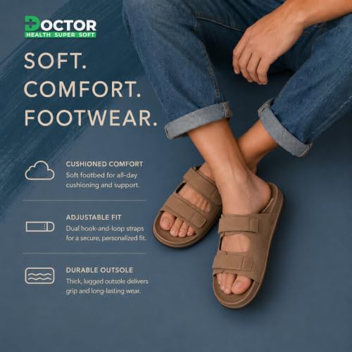Image of DOCTOR HEALTH SUPER SOFT Men's Adjustable Strap Sandals | Soft Cushioned Footbed | Lightweight Anti-Skid Comfort Sandals | Casual Everyday Wear Slip-On Sandals for Men