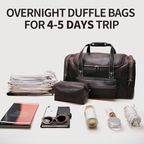 Leather Travel Duffle Bag For Men Women, Large Overnight Bag With Toiletries Bag, Weekender Bag For Men with Full Grain Cowhide Leather, Carry-On Bag Sport Gym Duffle Bag3