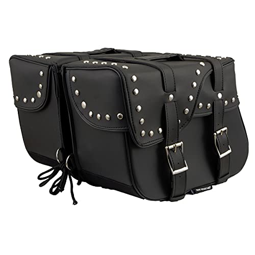 Image of Milwaukee Leather Studded Throw-Over Motorcycle Saddlebags - Synthetic Leather - Universal Fit - Zip-Off - Large