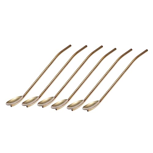 DECHOUS 6pezzi Cucchiaio Di Cannuccia in Acciaio Riutilizzabile Cucchiaio Da Cocktail in Metallo Cannucce Set Per Bere Facile Da Pulire Per Cocktail e Bevande Fredde