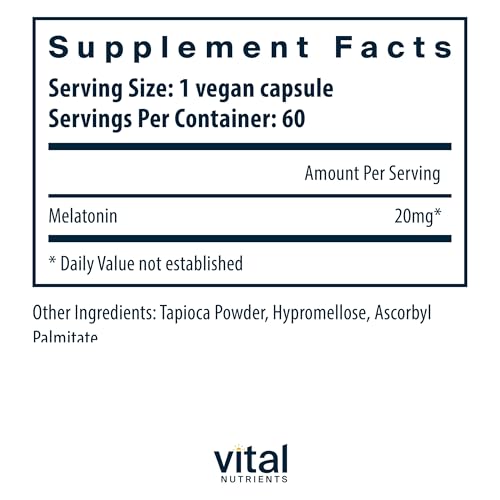 Vital Nutrients Melatonin 20mg | Vegan | Sleep Supplement to Support The Body's Natural Sleep Cycle* | Gluten, Dairy, Soy Free | 60 Capsules - Image 3