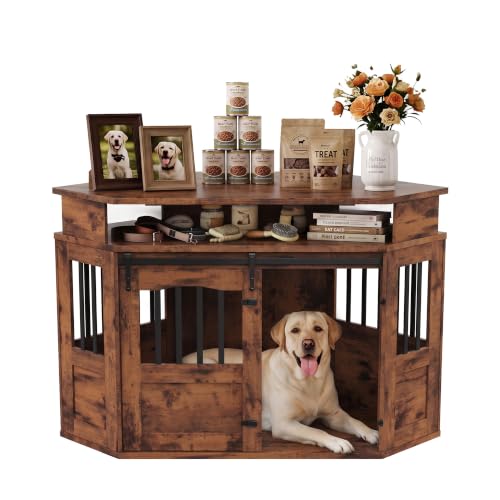 Homiflex Dog Crate Furniture, 52" Corner Dog Crate End Table Brown by Homiflex - Used condition - US$169.55