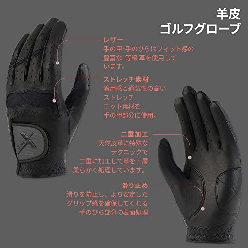 Gearx Men's All Sheep Skin Golf Gloves, Black (Large(25), Left) #TOP5