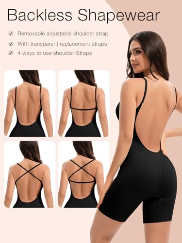 Image of Slimers Backless Shapewear Tummy Control: Low Back Plunge Shapewear Bodysuit - Slimming Built-In Bra Full Body shaper Woman