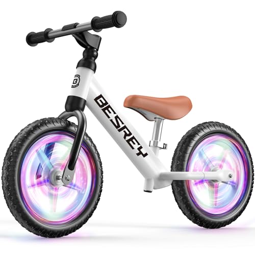 besrey Toddler Balance Bike 2 Year Old, All-Metal Frame | 12" Motion-Activated Lighting Wheels | All-Terrain | Kids Bike with Padded Adjustable Seat | Gift Bike for Boys Girls 2 3 4 5 Years Old