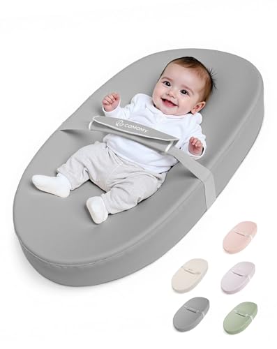 Image of COMOMY Baby Changing Pad with Wipeable & Waterproof PU Cover, Contoured Diaper Changing Pad for Dresser with Non-Slip Safety Belt, Portable and Lightweight, Large Cushioned Foam, Gray