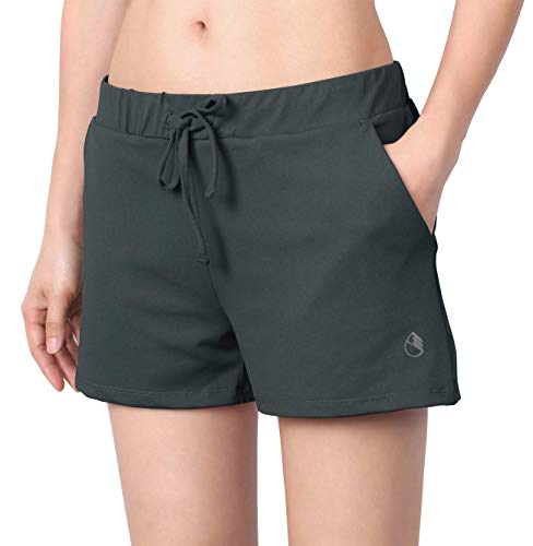 icyzone Running Workout Shorts for Women - Gym Yoga Exercise Athletic Shorts with Pockets (XL, Dark Green)