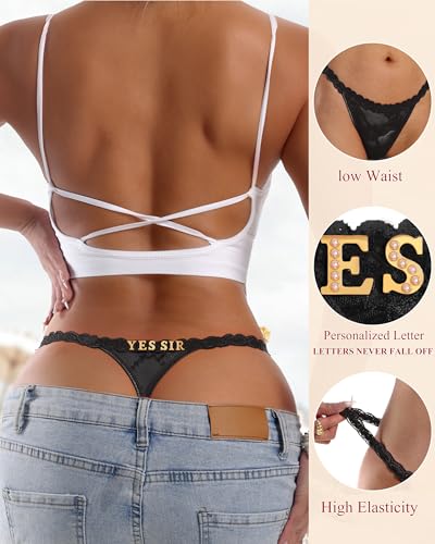 Image of Sexy Underwear for Women Lace Panties Sexy Thong with Funny Rhinestone Letters for Couple Gifts