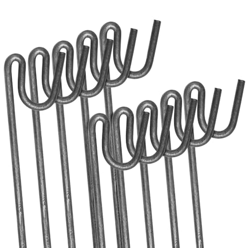 ANSIO Steel Fencing Pins 1.2m Long 8mm Thick Non-Galvanised Metal Stakes For Temporary Outdoor Garden Decking & Fencing With Shepherds Crook Head - 10 Pack