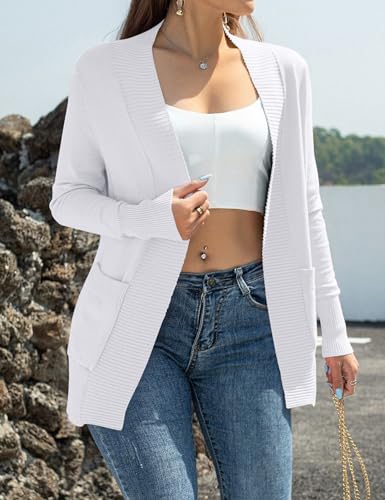 Image of Womens Open Front Cardigan Sweaters Oversized Long Sleeve Two Pockets Loose Solid Knit Sweaters