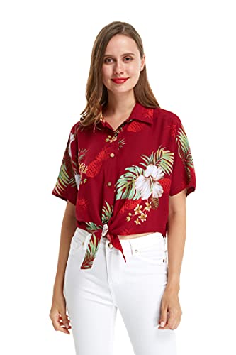 Image of Matchable Family Hawaiian Luau Men Women Girl Boy Clothes in Pineapple Garden Burgundy