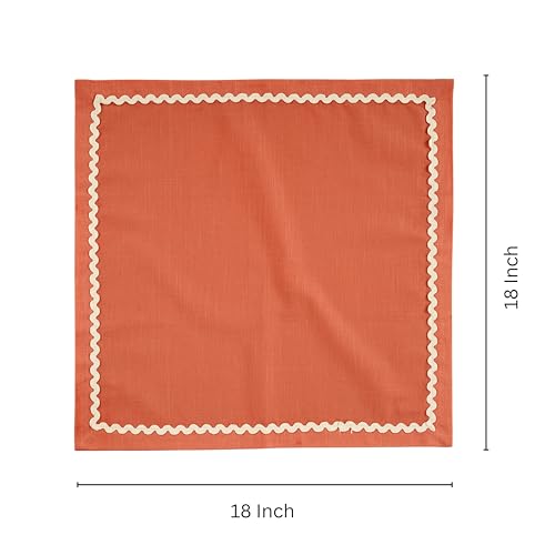 Image of FINGERCRAFT Cloth Napkins Set of 6, 18x18 Inch, 100% Cotton Table Napkins with RIC Rac Scallop Lace Trim, Reusable Washable Dinner Napkins for Wedding, Party, Dining & Home Decor (Rust)