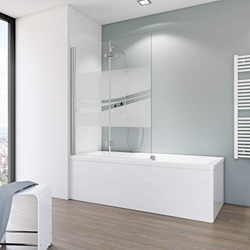 Schulte pare-baignoire 114 x 140 cm, profilé aspect chromé, paroi écran mobile rabattable réversible, 2 volets, verre de sécurité 5 mm décor liane D3396 41 197