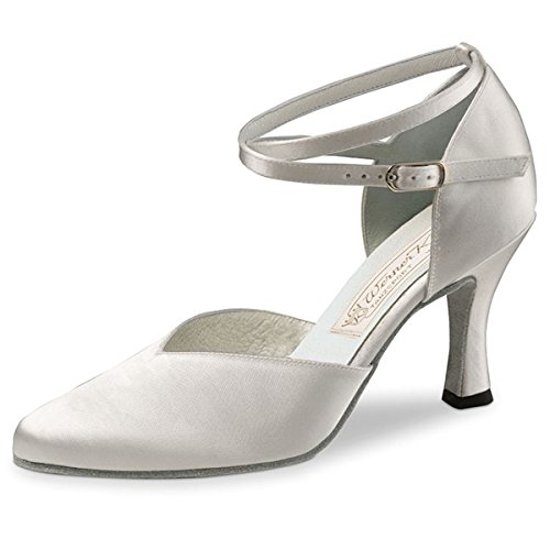 Werner Kern - Chaussures de danse/de mariée/Chaussures de bal Betty pour femme - Satin blanc - 6,5 cm - Avec semelle en cuir - Blanc - Blanc., 38 2/3 EU