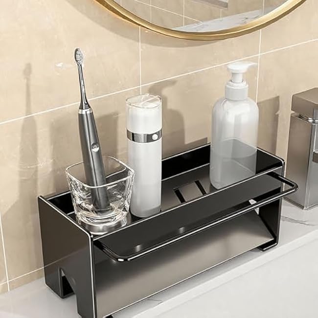 Sponge Holder for Kitchen, Sink Caddy with Auto Draining Tray, Stainless Steel Sponge Caddy Organizer, Soap Dispenser Organizer, Kitchen Utensils Accessories Storage for Countertop (B+wiping rod)