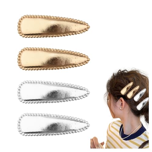 Leather Snap Hair Clips for Girls Gold Silver Barrettes for Women Wedding Hairpins for Women Hair Accessories Snap Barrettes for Girls Solid Color Side Clip 4 PCS image 5