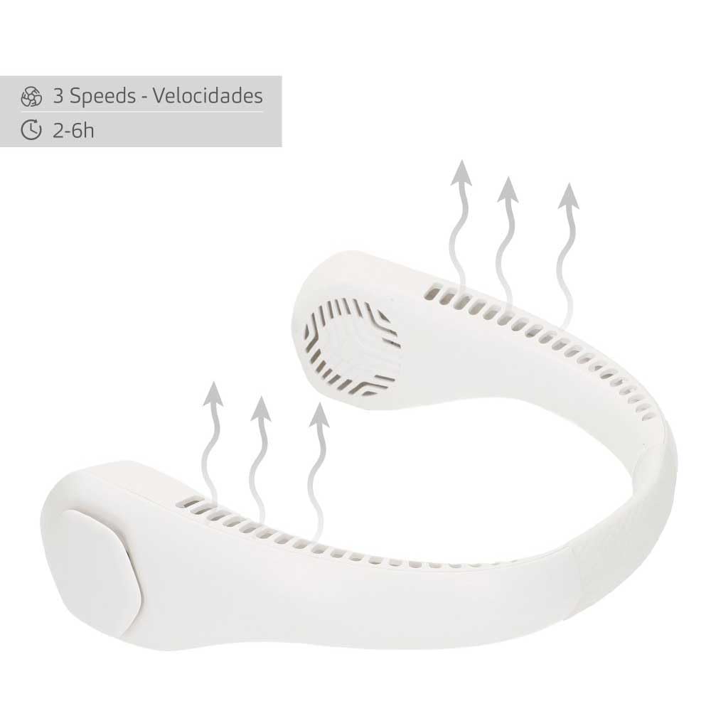AKTIVE 61589 Ventilador de Cuello, 22,5x20,5 cm, 3 Modos Aire, 2-6 Horas duración, Cargador USB Incluido, Material ABS y Silicona, Aire Cuello, Ventiladores