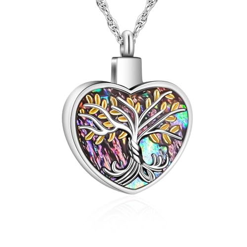 abooxiu Heart Urn Necklaces for Ashes Cremation Jewelry Memorial Cremation Necklace for Ashes Tree of Life Ashes Necklace Stainless Steel Ash Keepsake for Women Men