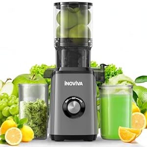 Juicer Machines, INOVIVA Cold Press Juicer with 4.35″ Large Feed Chute Fit Whole Fruits & Vegetables, Masticating Juicer Self Feeding Effortless for Batch Juicing, High Juice Yield, Easy to Clean