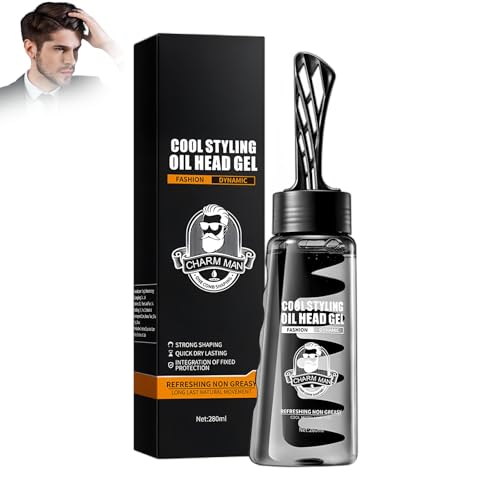 Aceite para el cabello Head para hombre, 280 ml, gel de pelo para hombres, 2 en 1, gel de peinado para hombres con peine, gel de peinado con peine, de larga duración, refrescante y de secado rápido