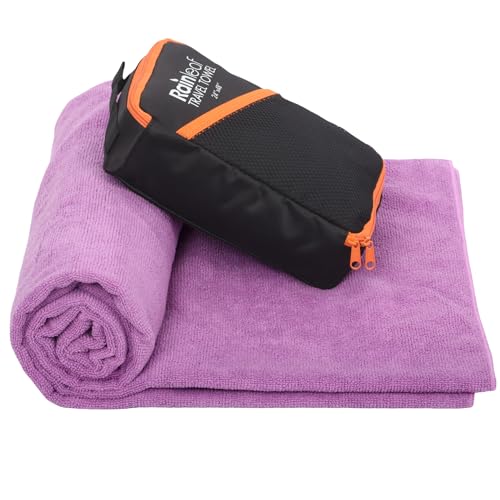 Rainleaf Microfiber Travel Towel Quick Dry Swimming Towel Ultra-Compact,Super Absorbent,Washcloths for Bathroom, Shower,Camping,Backpacking-Purple 12x40
