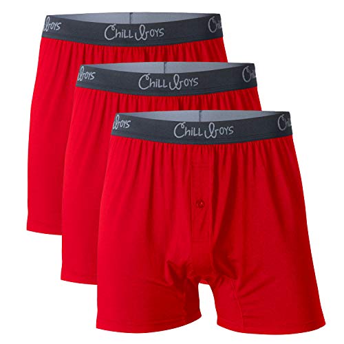 Soft Bamboo Mens Boxers 3 Pack - Cool, Comfortable Bamboo Underwear, Boxer Shorts by Chill Boys (Small, Red)