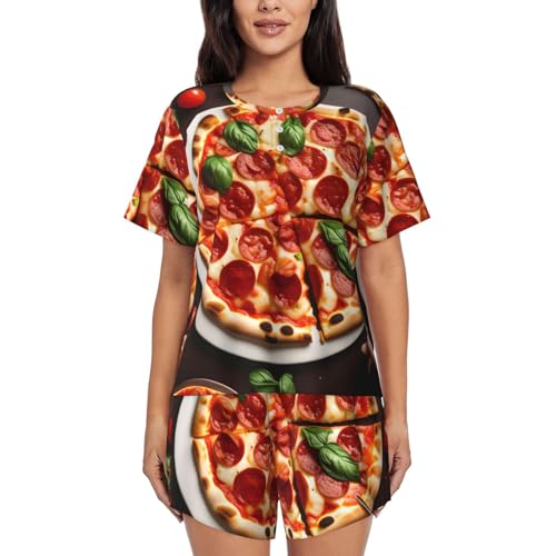 Pyjama deux pièces court imprimé food pour femme col rond