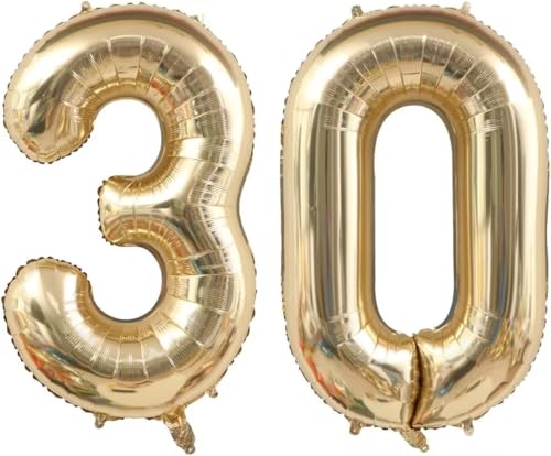 Image of Gold 30 Balloon Numbers, 40 Inch Large Big Giant 30th Birthday Balloons, Helium Mylar Foil Number 30 Balloons, Champagne Gold A Tinny Bit Older Birthday Party Decorations Supplies for Men Women