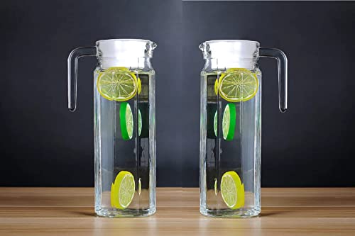 Image of 1100 ML (Set of 2) Glass Water Jug With Lid for Juice, Hot and Cold Beverages - Milk and Juice Carafe
