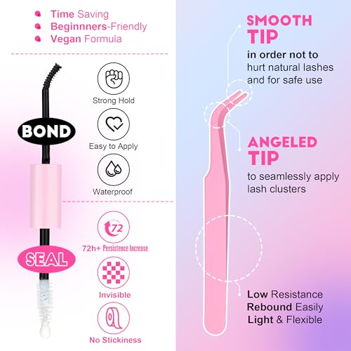 Image of Pawotence Lash Extension Kit DIY 40D 12-18mm Individual Lashes Clusters Kit 280pcs Cluster Eyelash Extensions Kit with Lash Bond and Seal, Tweezers for Self Application (Long 40D, 12-18mm, Kit)