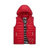 CHUNXVLI Chaleco De Invierno Sin Manga Warmer Gilet Chaleco Prendas de Abrigo Softshell Ligero Chaleco Acolchado con Capucha Chaqueta sin Mangas Chaqueta Cálida De Invierno(Rot,Large)