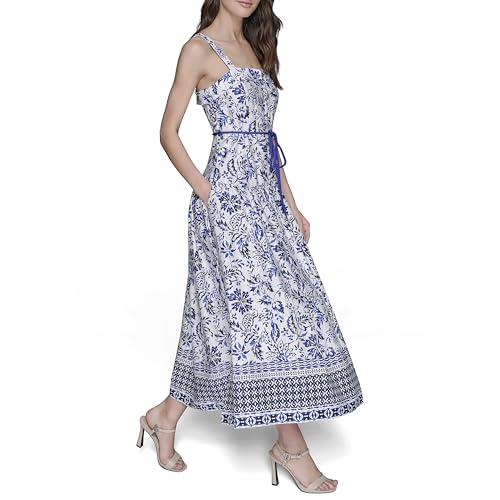 KARL LAGERFELD Women's Sleeveless Square Neck Cotton Midi Dress3