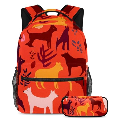 Sac à dos et trousse motif animal rouge pour adolescents et enfants