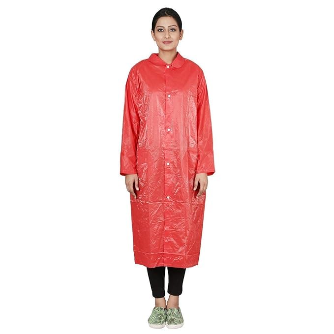 Tricky Shopper™ Women/Girl Solid PVC Raincoat With Detachable Hood L Size Red Color-picture-18